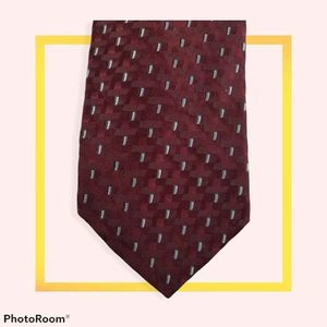 Mens Joseph & Feiss International Tie Burgundy Silver 58" Squares 100% Silk